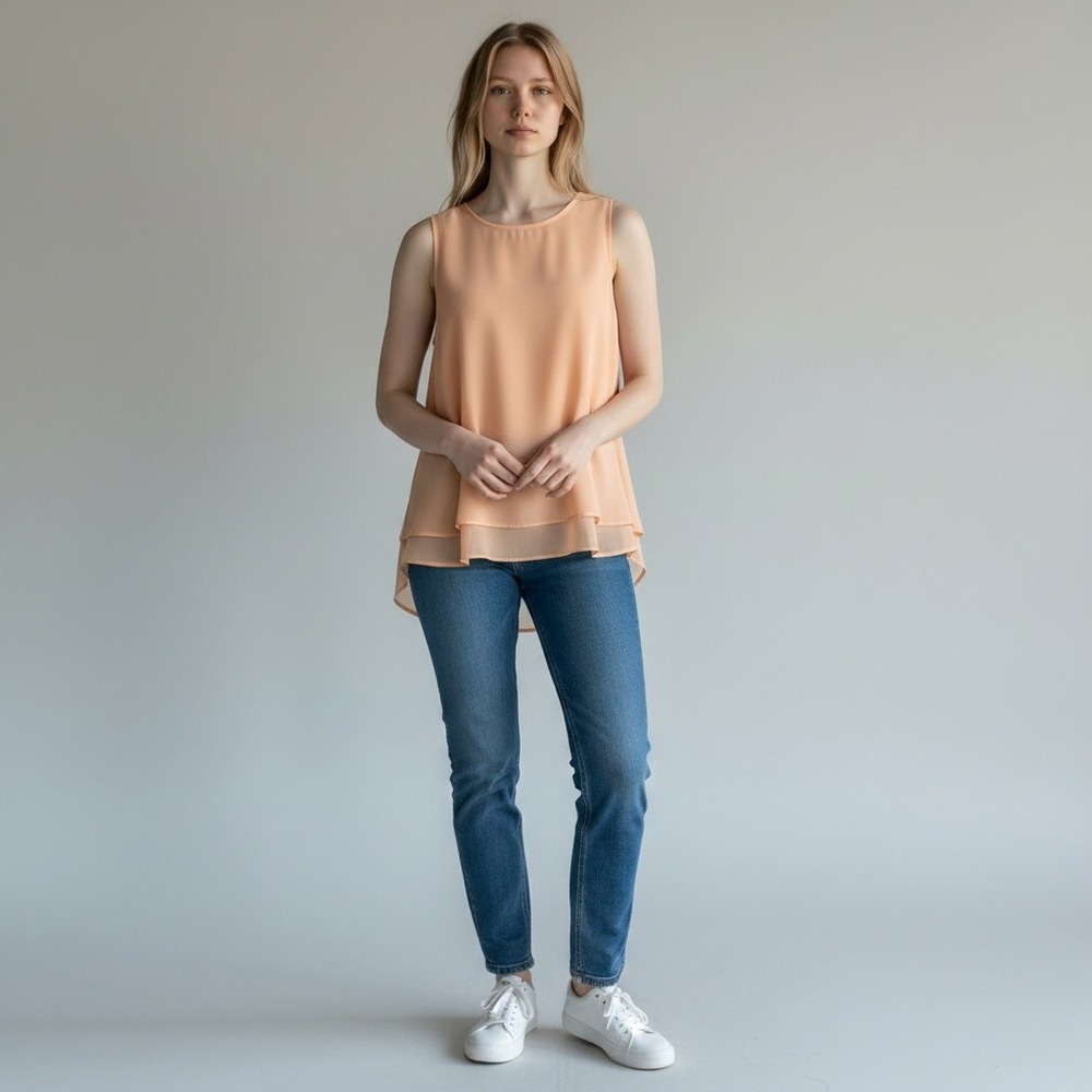 Sunday‎ in Brooklyn Peach Layered Ruffled V Neck Anthropolgie Top Size S